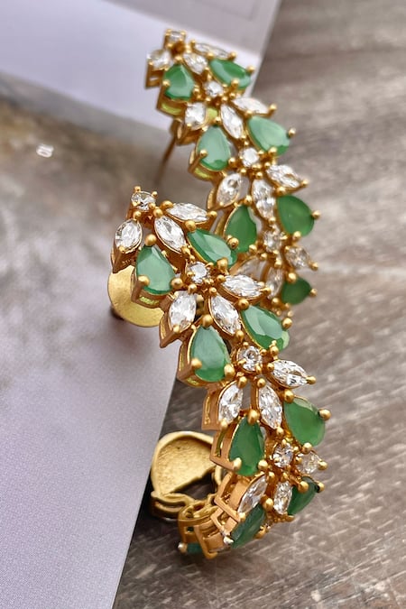 Saga Jewels_Green Stones, Crystals Zircon Embellished Hoop Earrings _Online_at_Aza_Fashions
