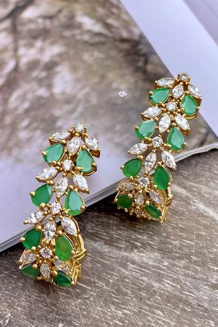 Saga Jewels Green Zircon Embellished Hoop Earrings 