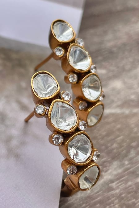 Saga Jewels_Gold Plated Stones, Crystals, Faux Diamonds Polki Embellished Earrings _Online_at_Aza_Fashions