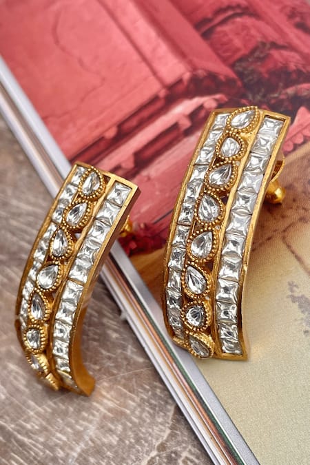 Saga Jewels Polki Studded Semi Hoops