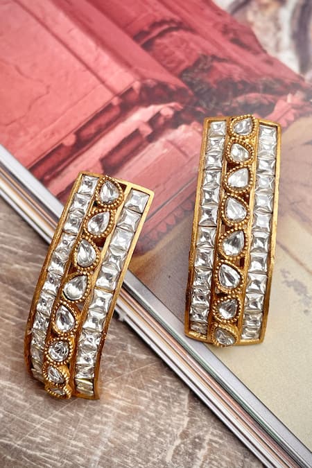 Saga Jewels Polki Studded Semi Hoops