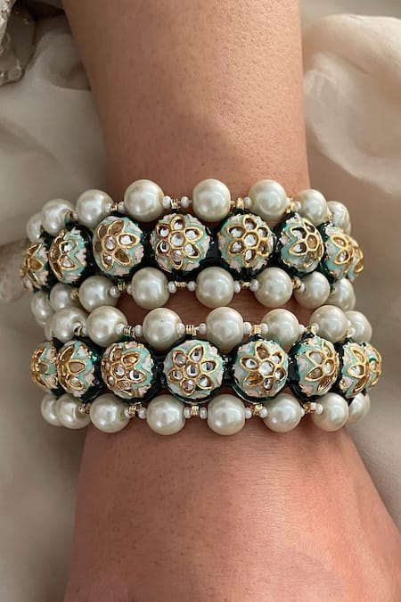 Saga Jewels Pearl Embellished Pair of Bangles 