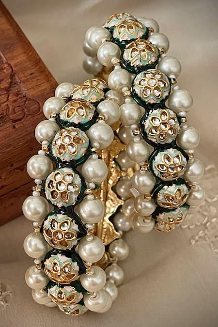 Saga Jewels Pearl Embellished Pair of Bangles 