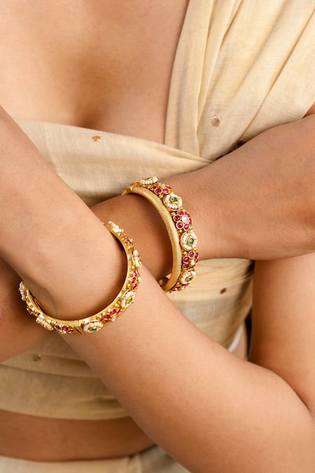 Saga Jewels Temple & Pearl Embellished Pair of Bangles 
