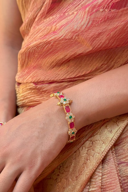 Saga Jewels Stone & Floral Motif Pair of Bangles 