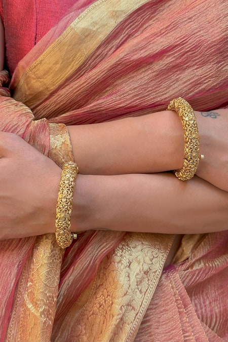Saga Jewels Carved Temple Bangles - Set of 2 