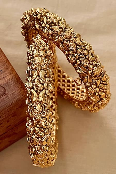 Saga Jewels Carved Temple Bangles - Set of 2 