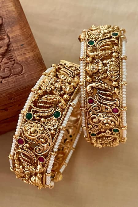 Saga Jewels Temple Motif Carved Pair of Bangles 
