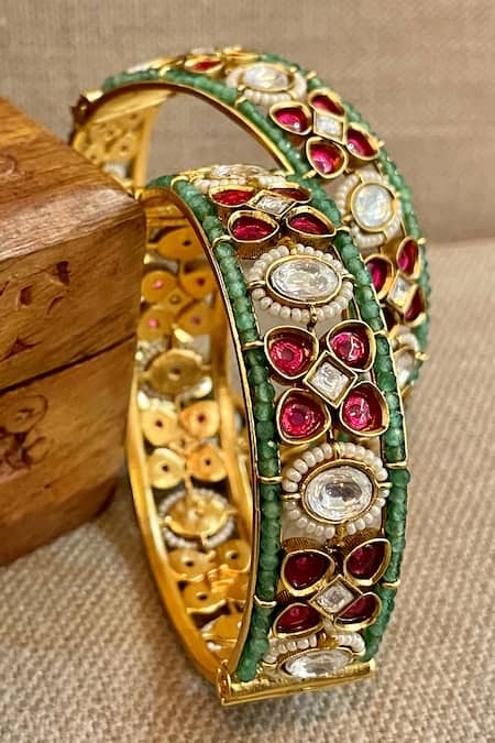 Saga Jewels Bead Accent Pair of Bangles 