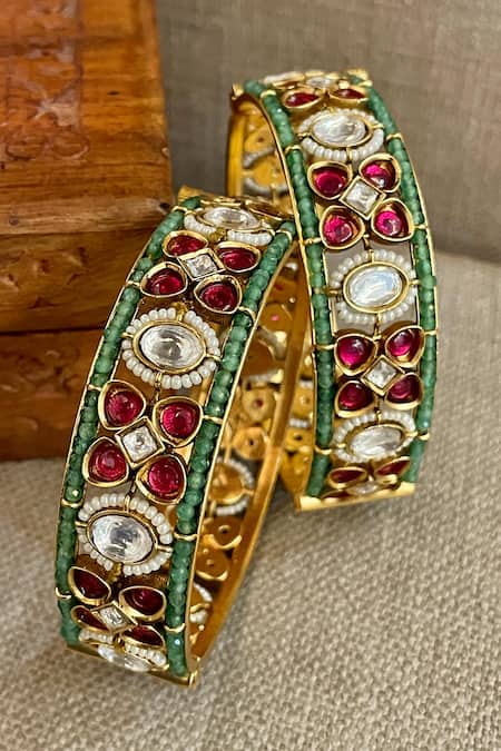 Saga Jewels Bead Accent Pair of Bangles 