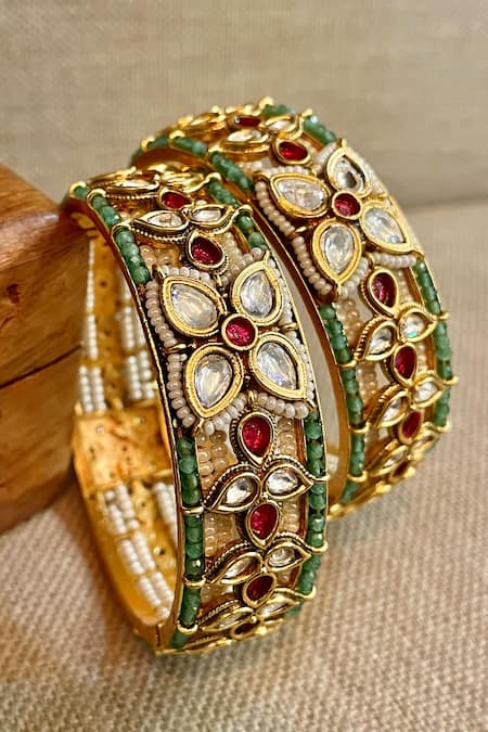 Saga Jewels Multi Stone Embellished Pair of Bangles 