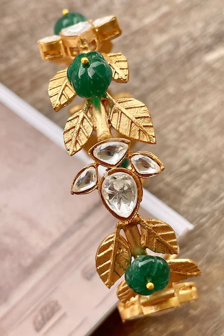 Saga Jewels Leaf Motif Embellished Bangle 
