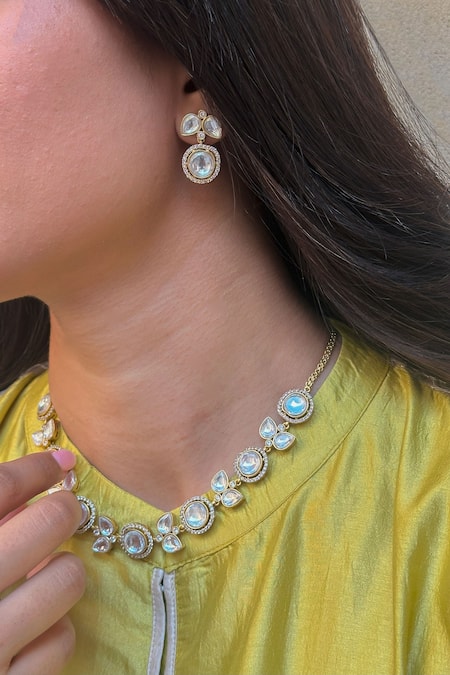 Saga Jewels Polki Embellished Choker Necklace Set 