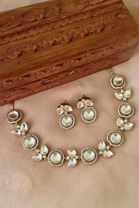 Saga Jewels Polki Embellished Choker Necklace Set 