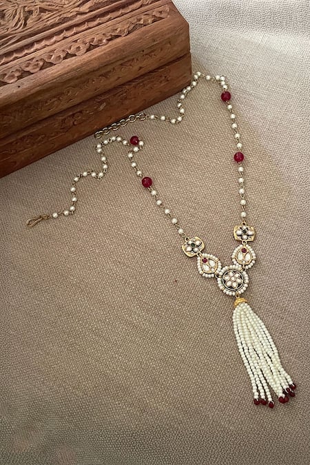 Saga Jewels Pearl Tassel Long Necklace 
