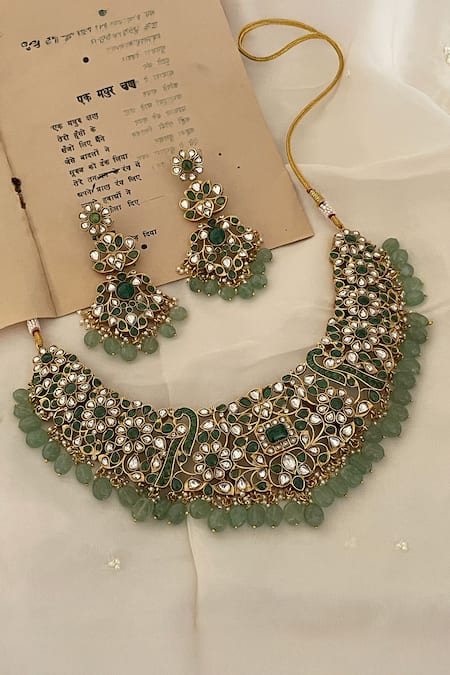 Saga Jewels Floral Embellished Bead Drop Necklace Set 