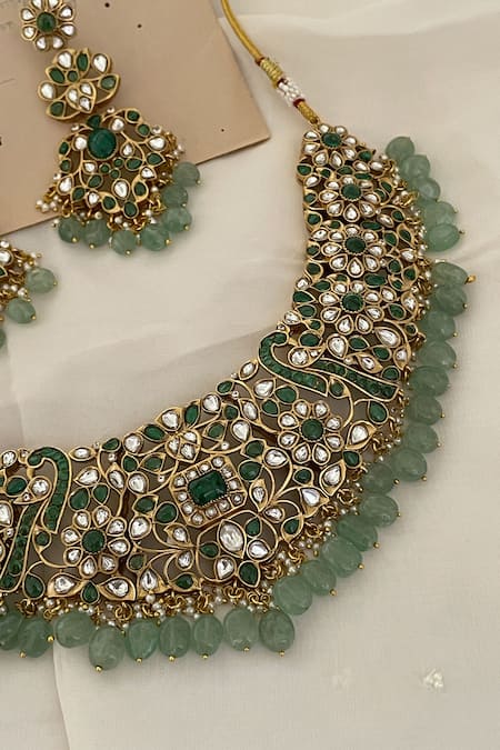 Saga Jewels_Gold Plated Beads, Pearls, Stones Floral Embellished Drop Necklace Set _Online_at_Aza_Fashions