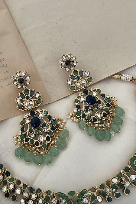 Shop_Saga Jewels_Multi Color Beads, Pearls, Faux Floral Embellished Drop Ethnic Necklace Set _Online_at_Aza_Fashions