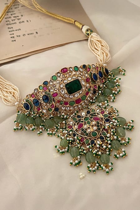 Saga Jewels Pearl & Polki Embellished Necklace Set 