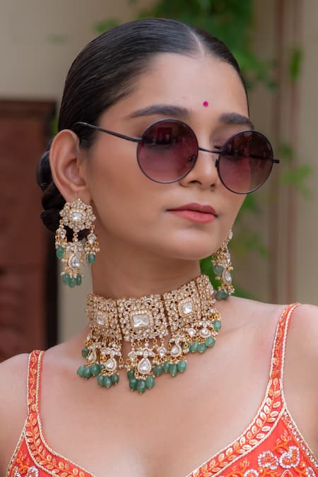 Saga Jewels Polki Kundan Embellished Choker Set 