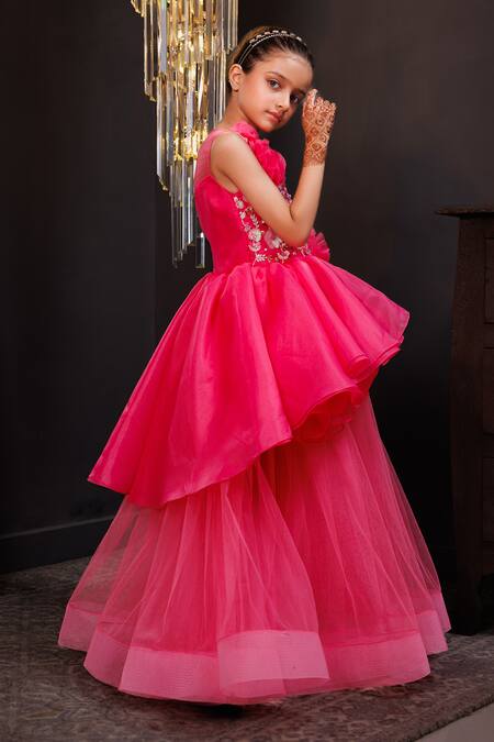 Buy Hoity Moppet Pink Organza, Tulle Pearls, Sequins, Fabric Fairy Floss 3d Layered Gown Online at Aza Fashions Buy_Hoity Moppet_Pink Organza, Tulle Pearls, Sequins, Fabric Fairy Floss 3d Layered Gown _Online_at_Aza_Fashions