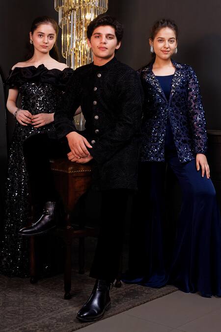 Shop_Hoity Moppet_Black Net, Organza Sequins, Ruffles Embroidered Gown 