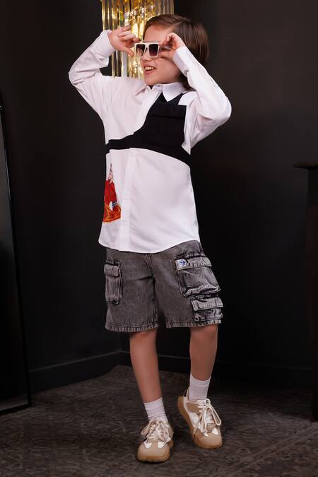 Buy_Hoity Moppet_White Cotton Embroidery, Patchwork Goal Getter Ronaldo Shirt _Online_at_Aza_Fashions