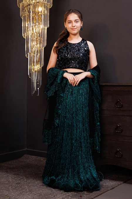 Hoity Moppet Jade Jubilee Embroidered Blouse Lehenga Set