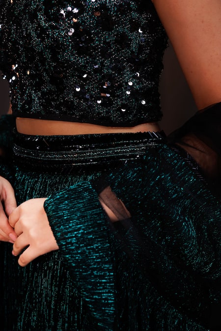Buy_Hoity Moppet_Green Net Sequins Jade Jubilee Embroidered Blouse Lehenga Set 