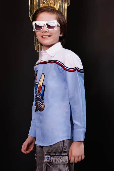 Hoity Moppet Multi Color Cotton Embroidery, Lace Kohli Effect Shirt Online at Aza Fashions Hoity Moppet_Multi Color Cotton Embroidery, Lace Kohli Effect Shirt _Online_at_Aza_Fashions