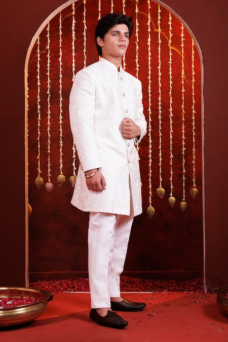 Hoity Moppet Nawab Edits Floral Self Embroidered Sherwani Set 