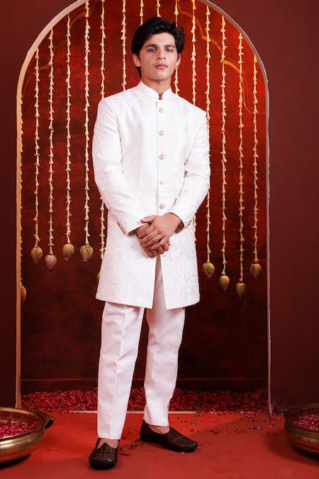 Hoity Moppet Nawab Edits Floral Self Embroidered Sherwani Set 