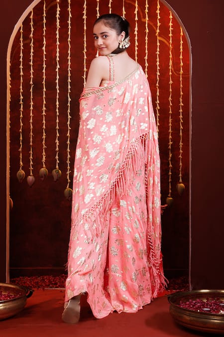 Hoity Moppet Peach Patakha Floral Motif Cape Sharara Set 