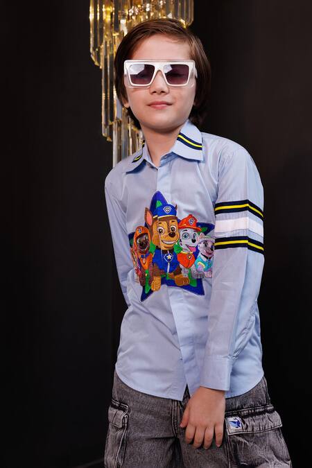 Hoity Moppet_Blue Cotton Embroidery Pup-tastic Paw Patrol Shirt _Online_at_Aza_Fashions