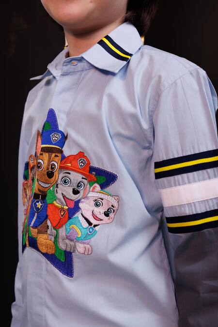 Buy_Hoity Moppet_Blue Cotton Embroidery Pup-tastic Paw Patrol Shirt _Online_at_Aza_Fashions