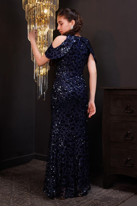 Hoity Moppet Royal Sapphire Embroidered Net Gown 