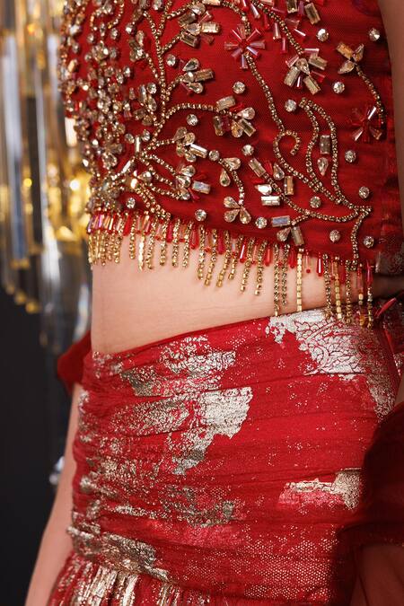 Hoity Moppet Red Organza, Tulle Foil Printing, Scarletts Soiree Flower Motif Lehenga Set at Aza Fashions Hoity Moppet_Red Organza, Tulle Foil Printing, Scarletts Soiree Flower Motif Lehenga Set _at_Aza_Fashions