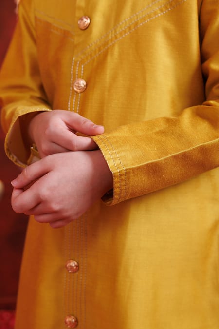 Hoity Moppet_Yellow Silk Embroidery, Studs Surya Kurta Set _at_Aza_Fashions