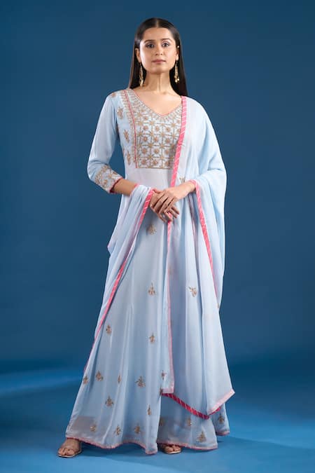 Samyukta Singhania Zardozi Hand Embroidered Anarklai With Dupatta