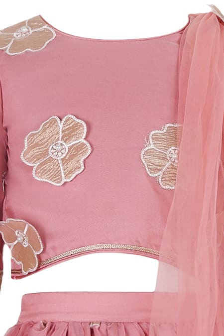 Rang By Les Petits_Pink Polyester, Satin, Net Embroidery, Sequins, Rang Blush Bloom Lehenga Set _Online_at_Aza_Fashions