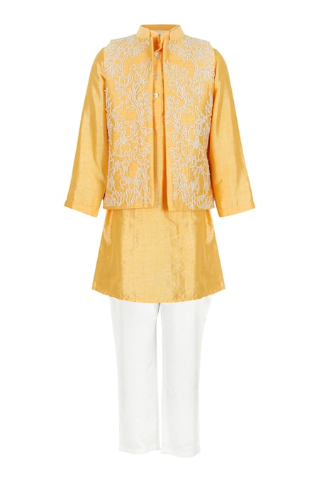 Rang By Les Petits Rang Yellow Cord Work Bundi Kurta Set 