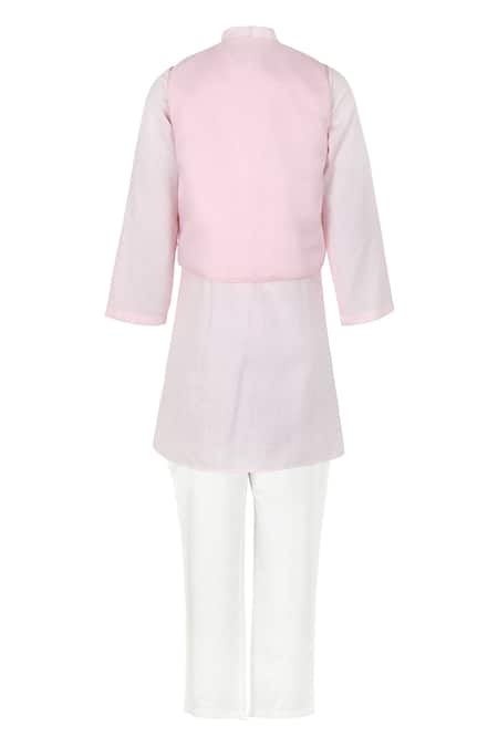 Rang By Les Petits Rang Baby Pink Floral Bundi Kurta Set 