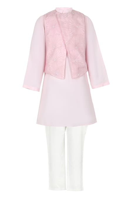 Rang By Les Petits Rang Baby Pink Floral Bundi Kurta Set 