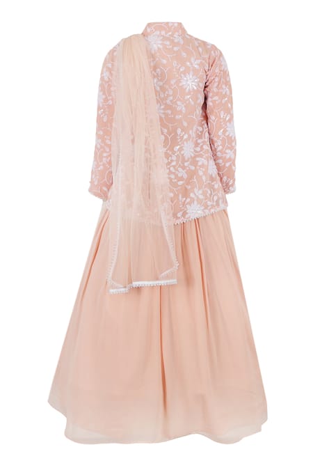 Rang By Les Petits Rang Peach Floral Vines Jacket Lehenga Set 
