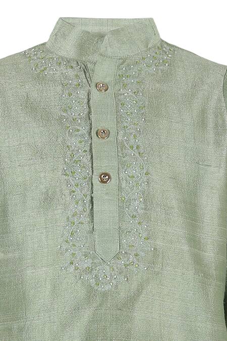 Rang By Les Petits_Green Silk Embroidery, Beads Placket Kurta And Dhoti Pant Set _Online_at_Aza_Fashions