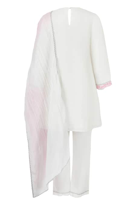 Rang By Les Petits Rang White Embroidered Pakiza Kurta Set 
