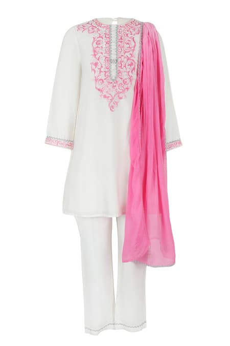 Rang By Les Petits Rang White Embroidered Pakiza Kurta Set 