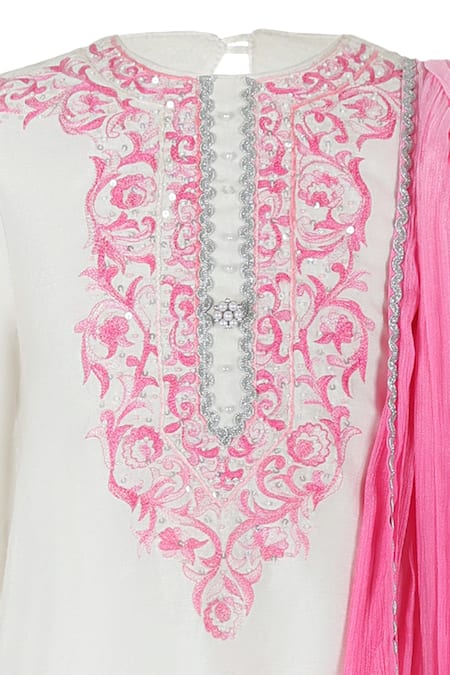 Rang By Les Petits_White Silk Embroidery, Sequins Rang Pakiza Kurta Set _Online_at_Aza_Fashions