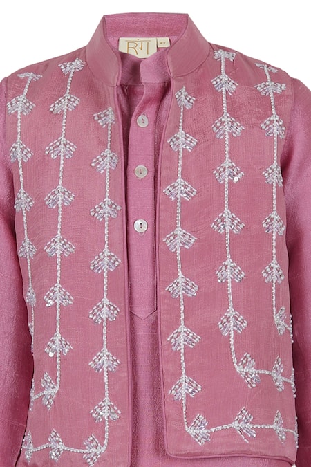 Rang By Les Petits_Mauve Silk Embroidery, Sequins Rang Vintage Thread Bundi Kurta Set _Online_at_Aza_Fashions