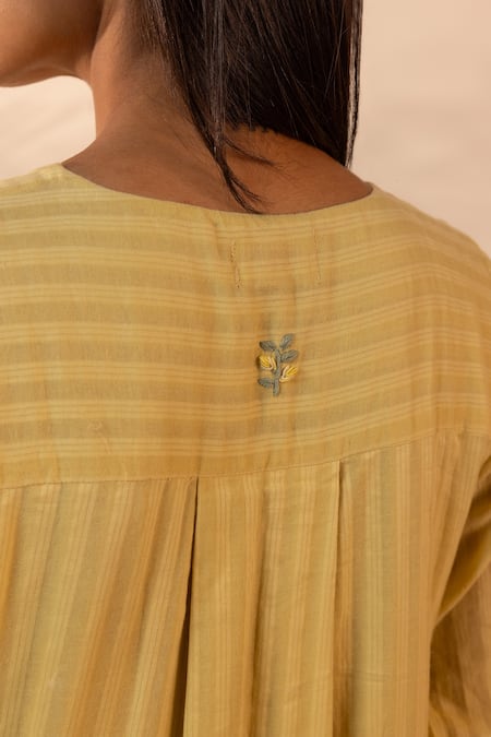 Buy OurDve Yellow Cotton Applique, Beads, Tassels, Embroidery Honeydew Kurta And Pant Set Buy_OurDve_Yellow Cotton Applique, Beads, Tassels, Embroidery Honeydew Kurta And Pant Set